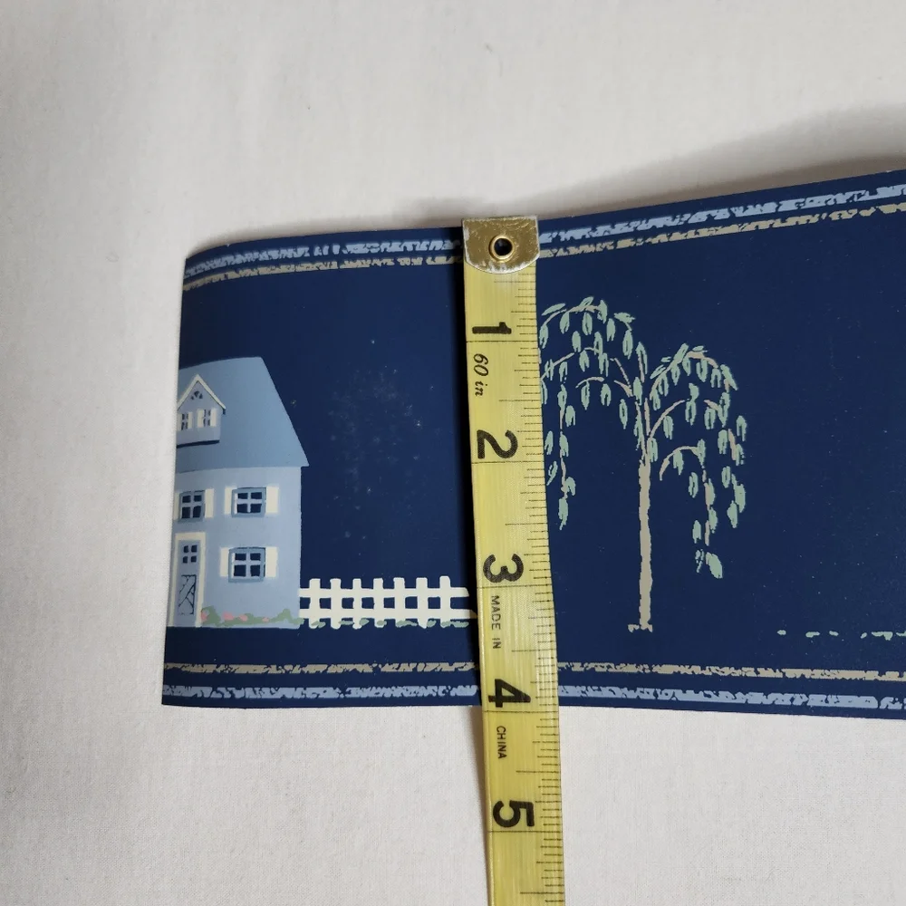 Vintage lot of 8 wallpaper border country cottage house houses church tree blue